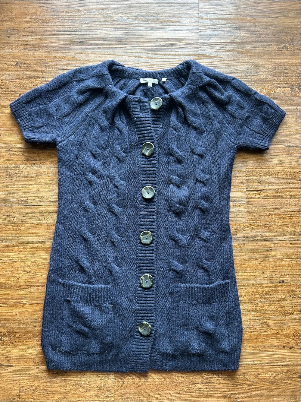 Vince Navy Wool Alpaca Chunky Cable Knit Cardigan Sweater